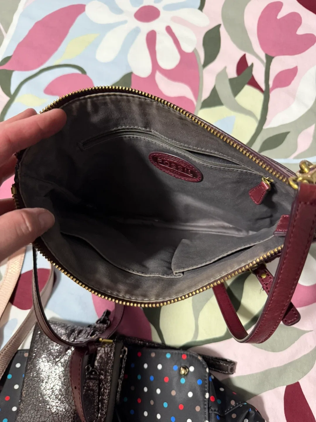 Fossil Leather Crossbody Bag - Burgundy image indicator(3)