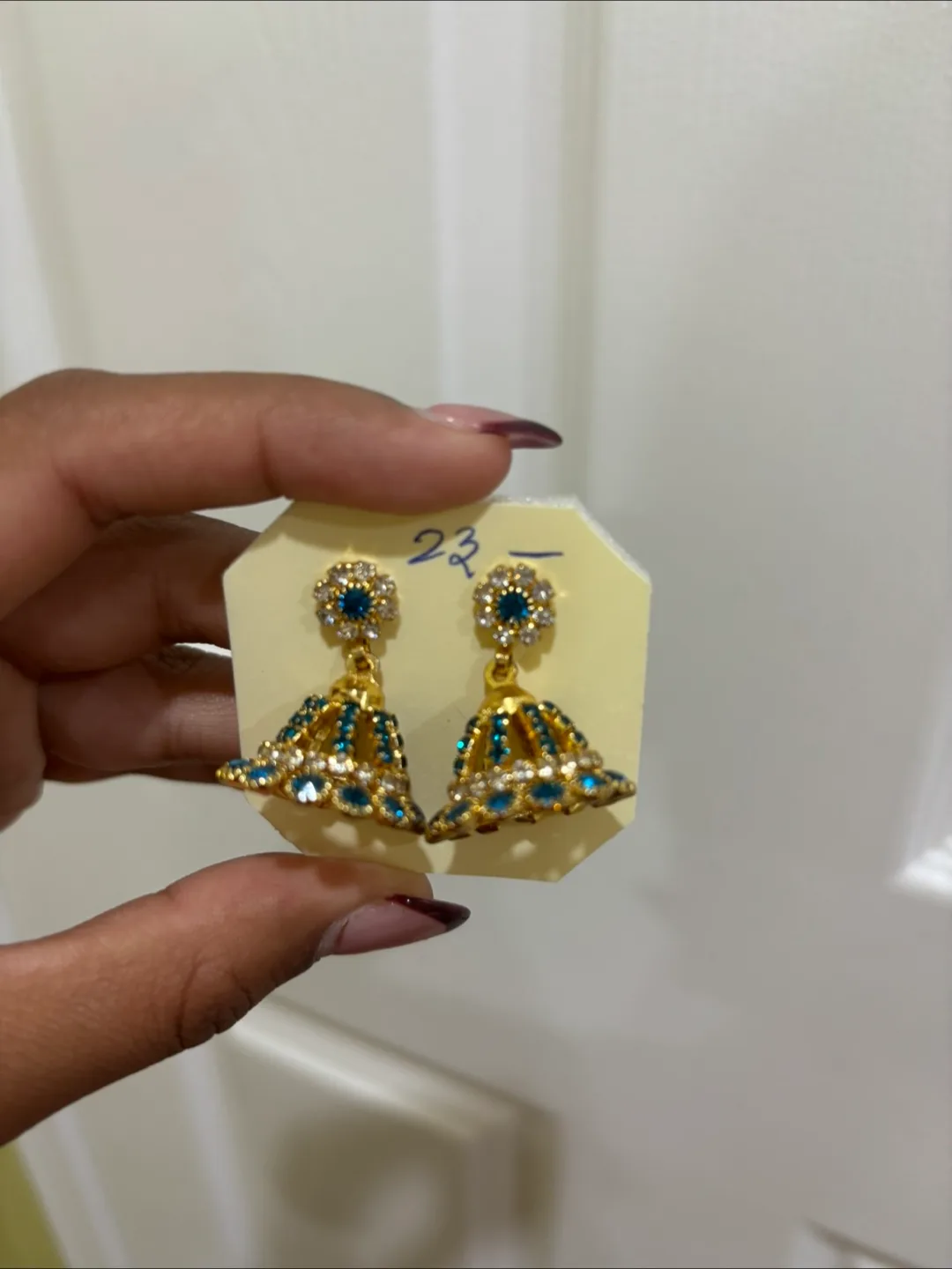 Blue & Gold Jhumka Earrings image indicator(2)