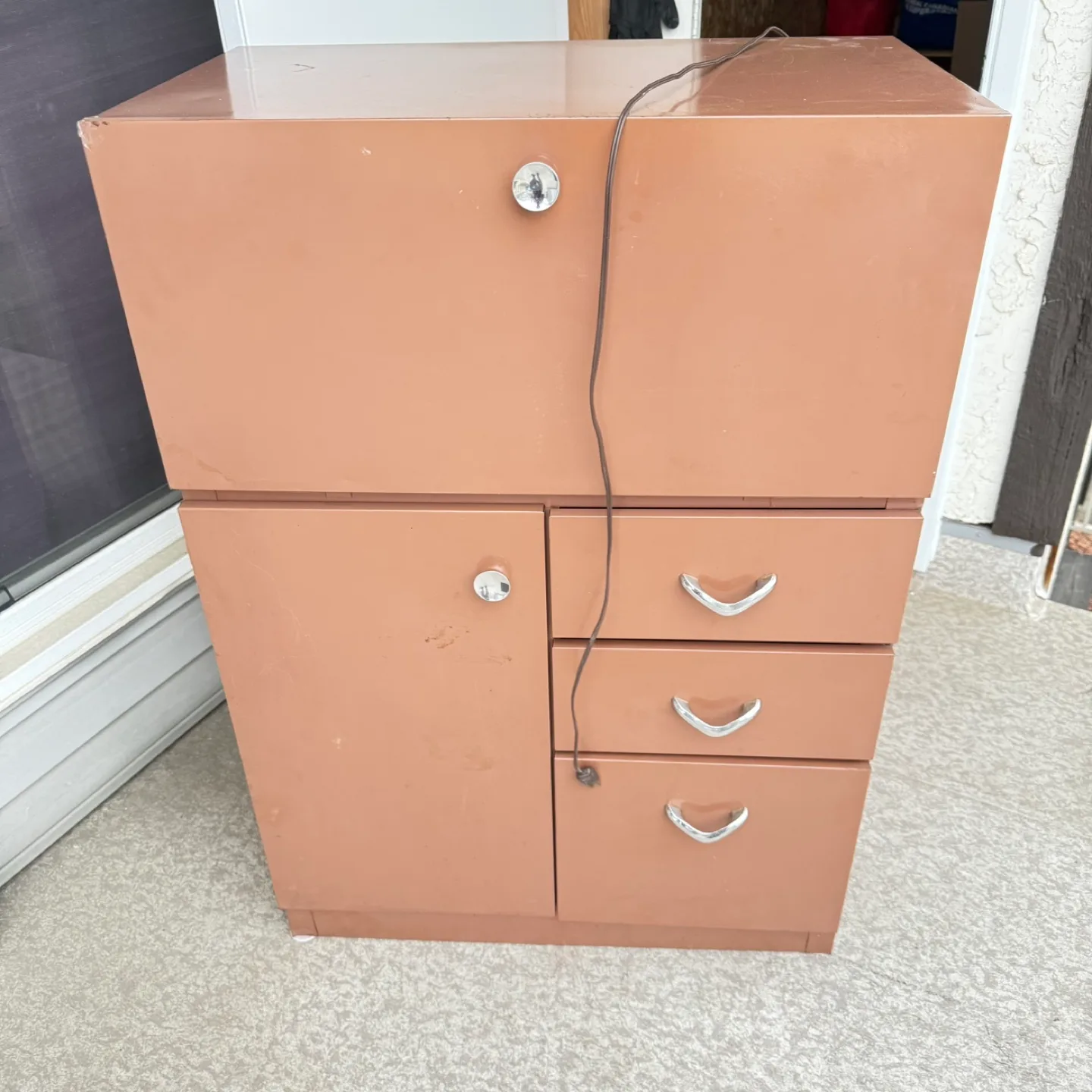 Vintage Metal Secretary Desk - Salmon Colour