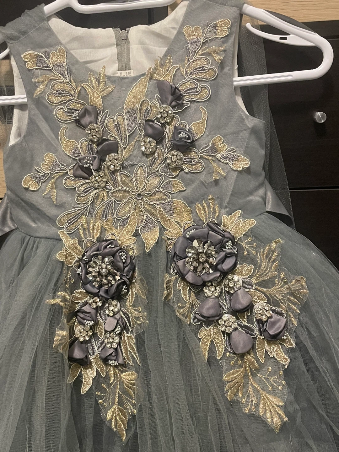 Grey & Gold Flower Girl Dress - Size 6