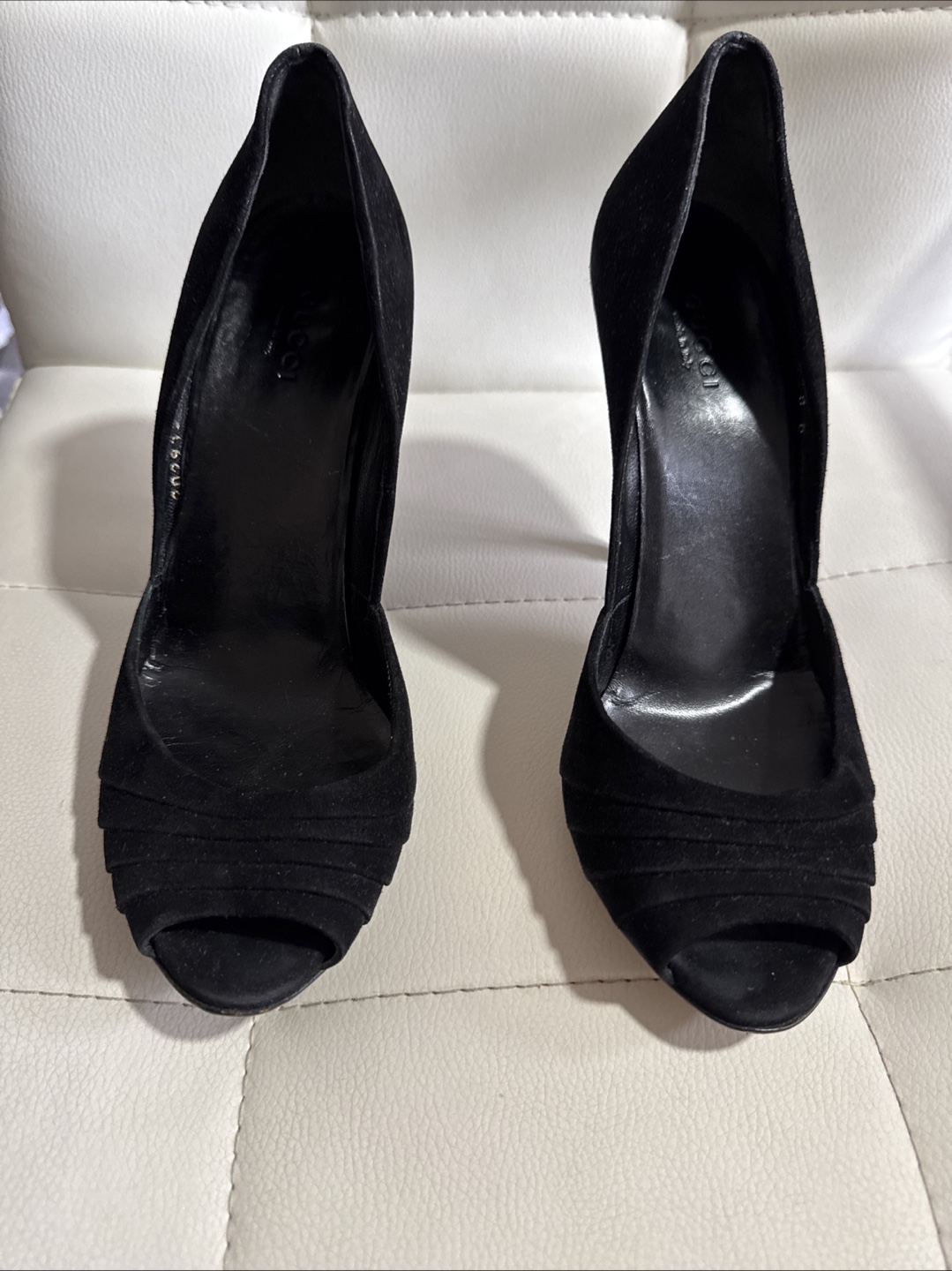 Gucci Black Suede Peep Toe Heels Size 8