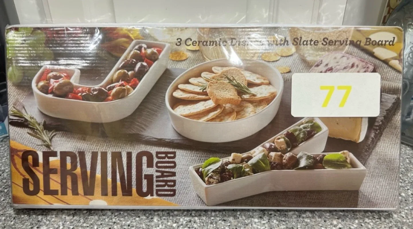 3 Ceramic Dishes with Slate Serving Board image indicator(2)