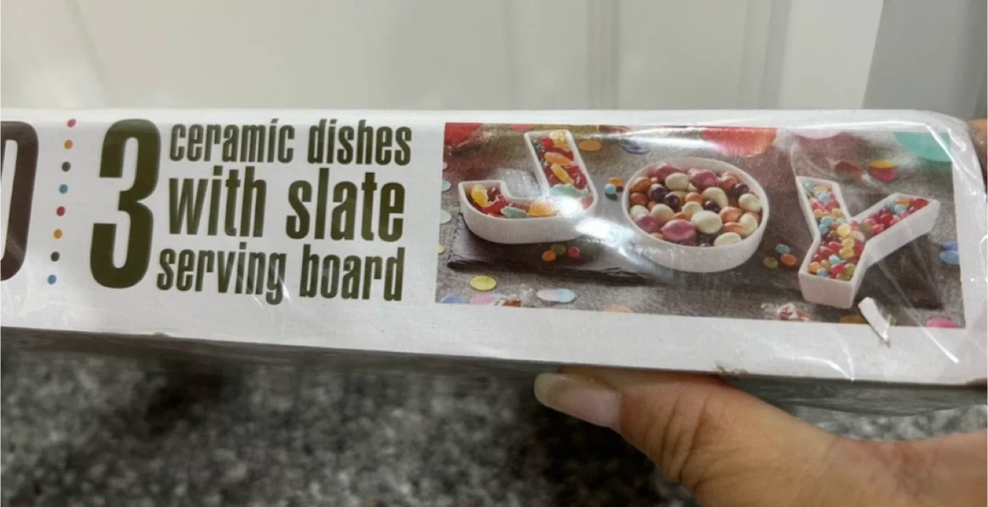 3 Ceramic Dishes with Slate Serving Board image indicator(3)