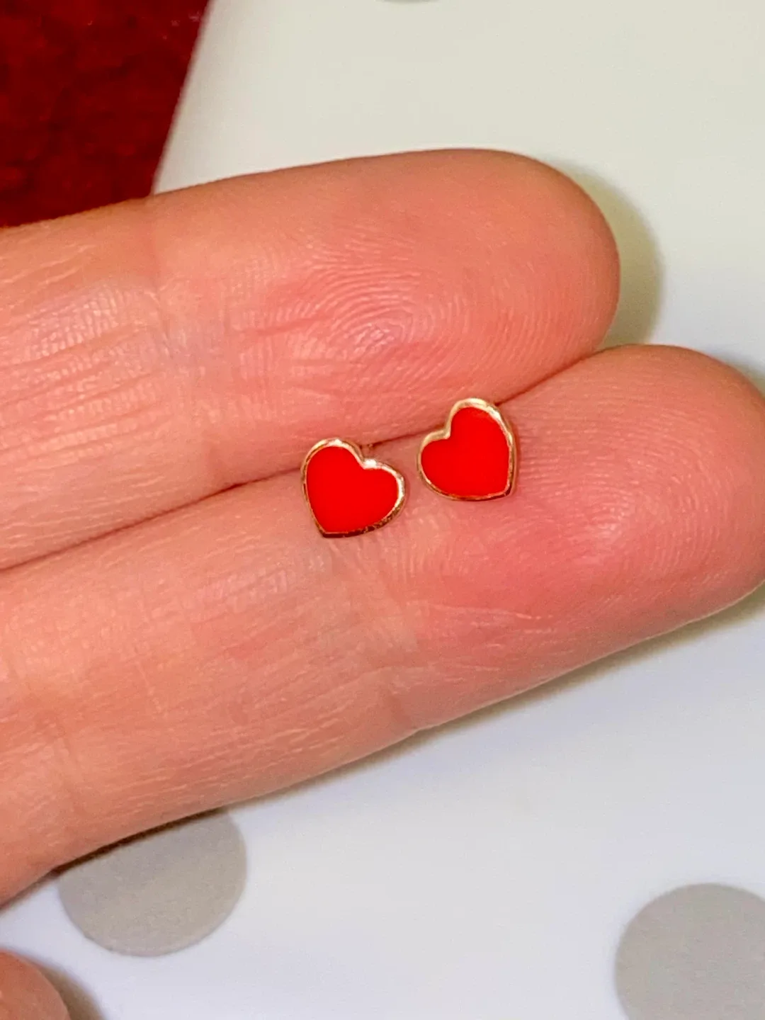 14 K Gold Heart Stud Earrings - Red & Gold thumbnail