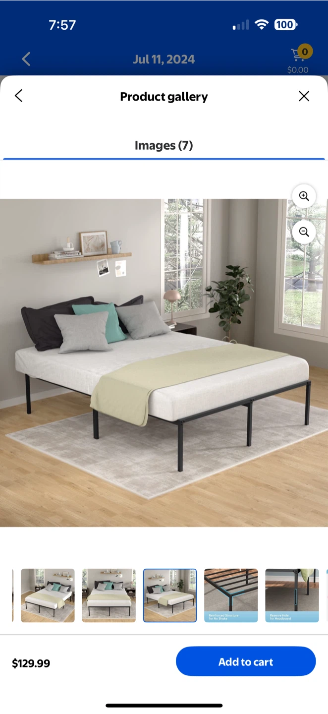 Metal Bed Frame - Black, Queen Size