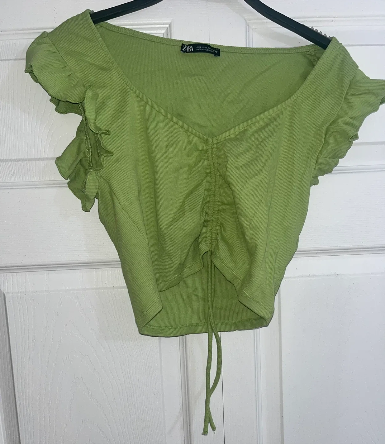 Zara Green Ruffle Crop Top - Size Small thumbnail