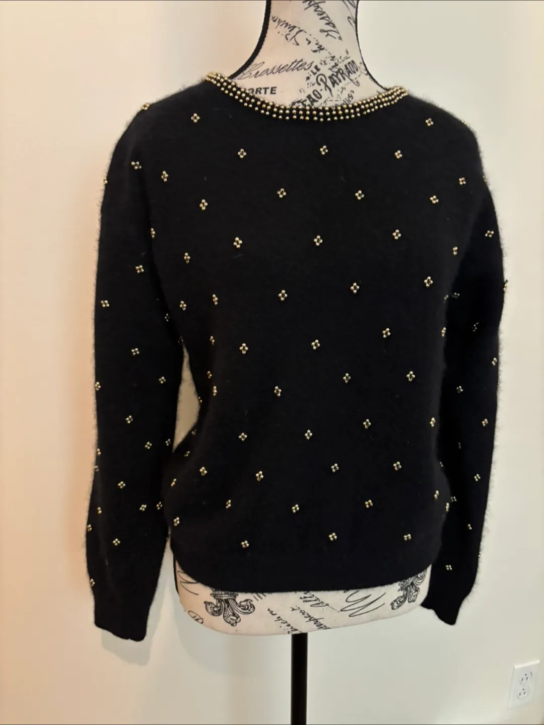 Vintage Black Beaded Sweater of lambs and angora wool thumbnail