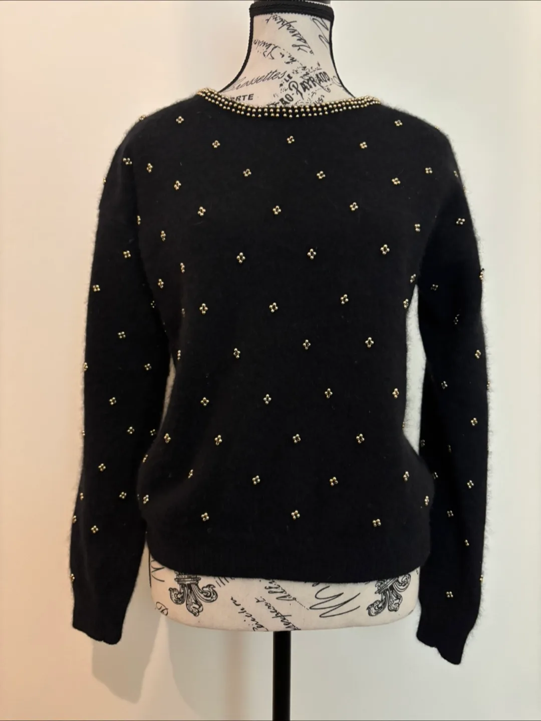 Vintage Black Beaded Sweater of lambs and angora wool image indicator(4)