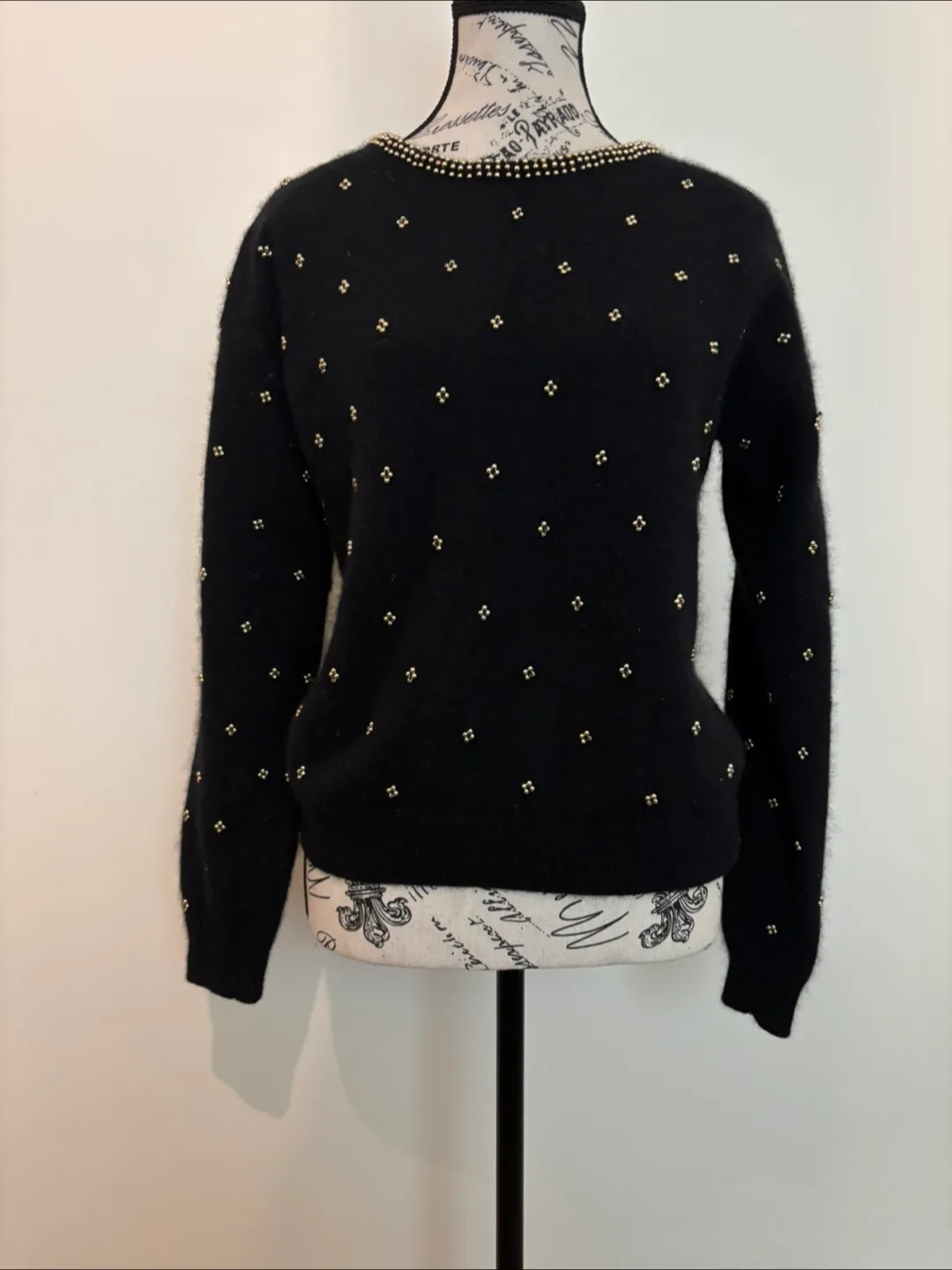 Vintage Black Beaded Sweater of lambs and angora wool image indicator(2)