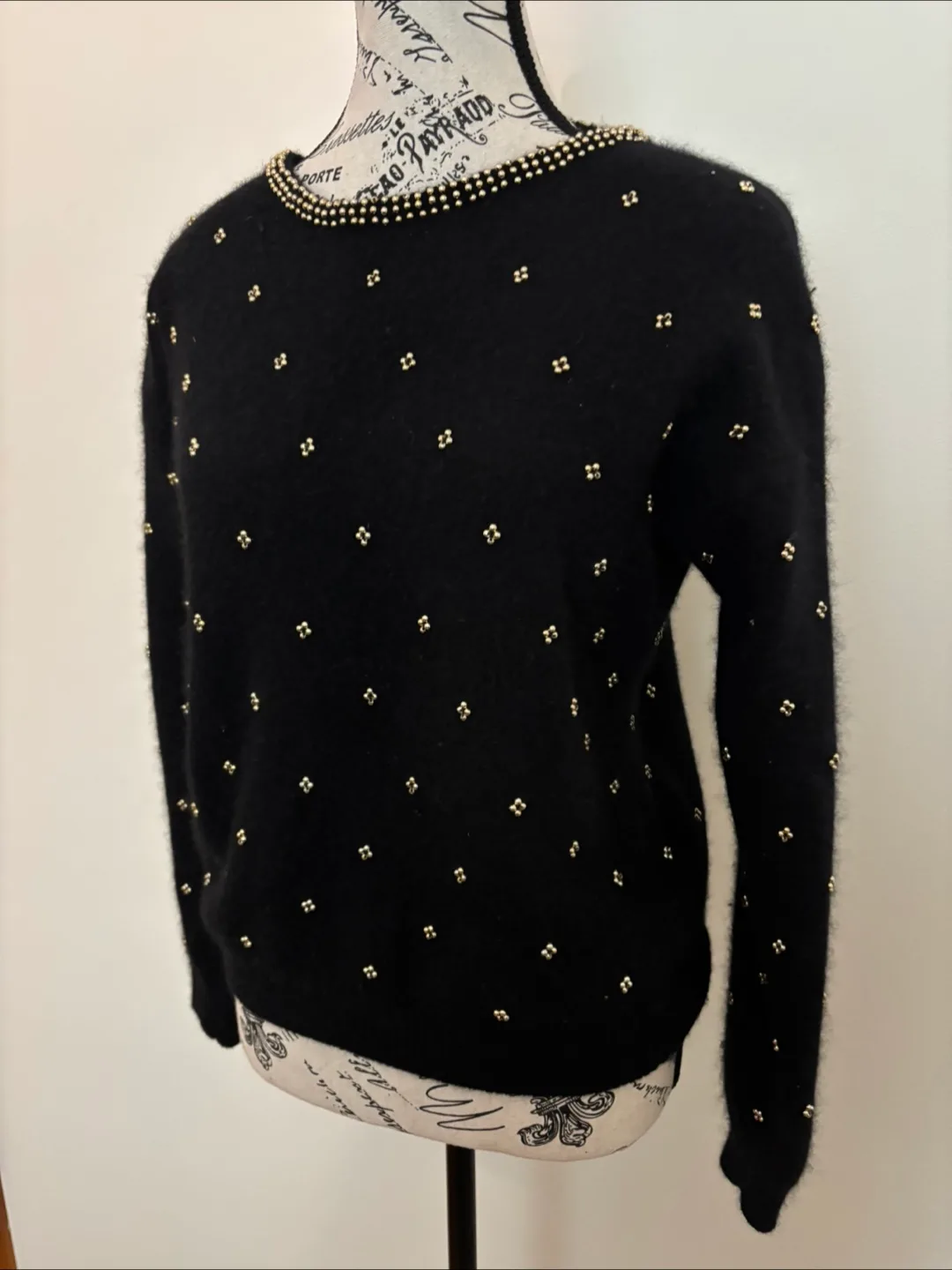 Vintage Black Beaded Sweater of lambs and angora wool image indicator(3)