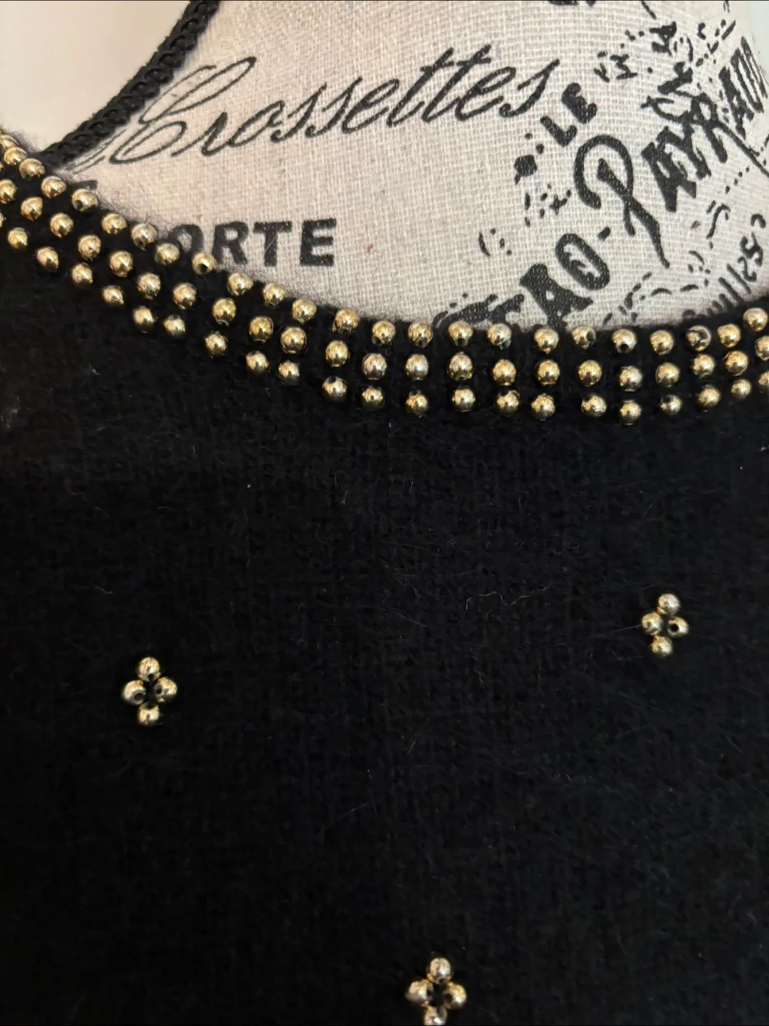 Vintage Black Beaded Sweater of lambs and angora wool image indicator(8)