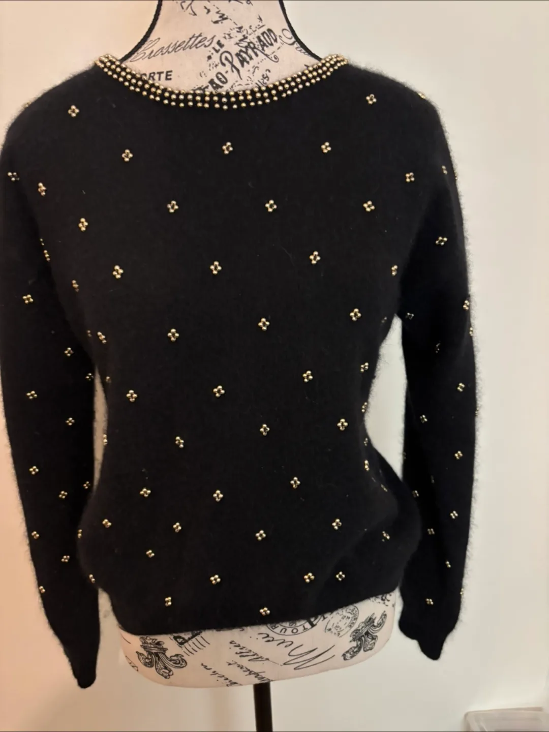 Vintage Black Beaded Sweater of lambs and angora wool image indicator(7)
