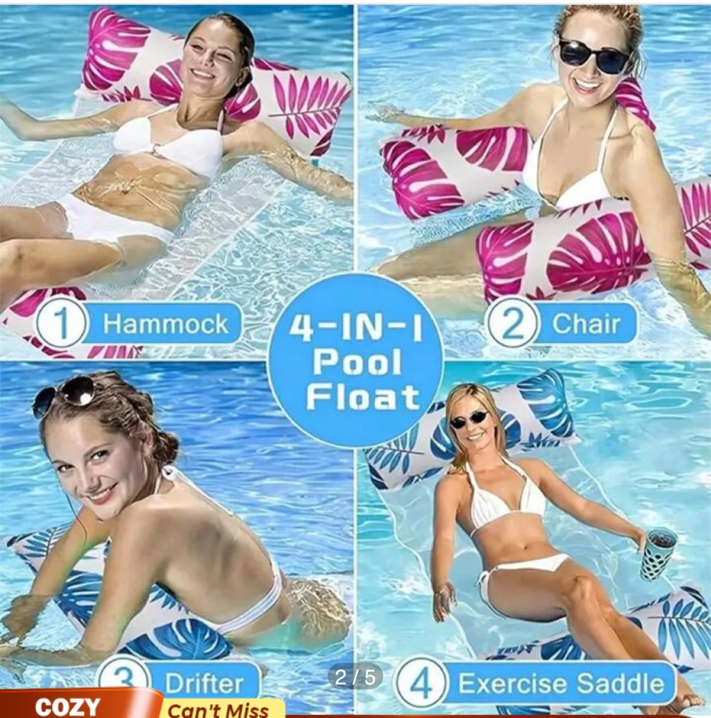 2-Pack Inflatable Pool Float Hammock image indicator(2)