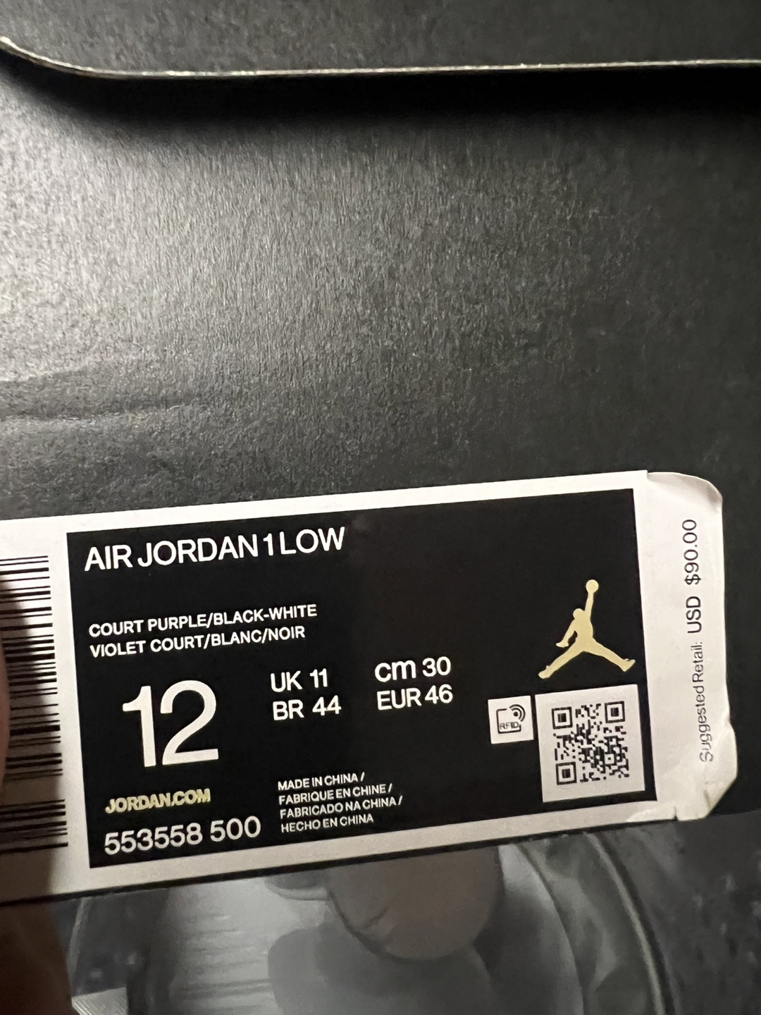 Air Jordan 1 Low Court Purple Size 12