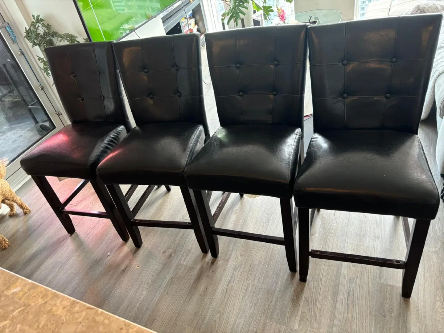 Set of 4 Black Leather Bar Stools