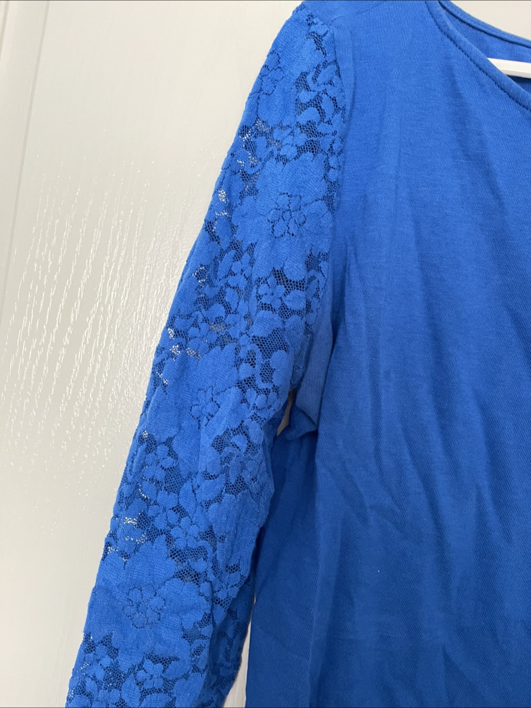 Mango Basics Blue Lace Sleeve Top - Size M - photo 3