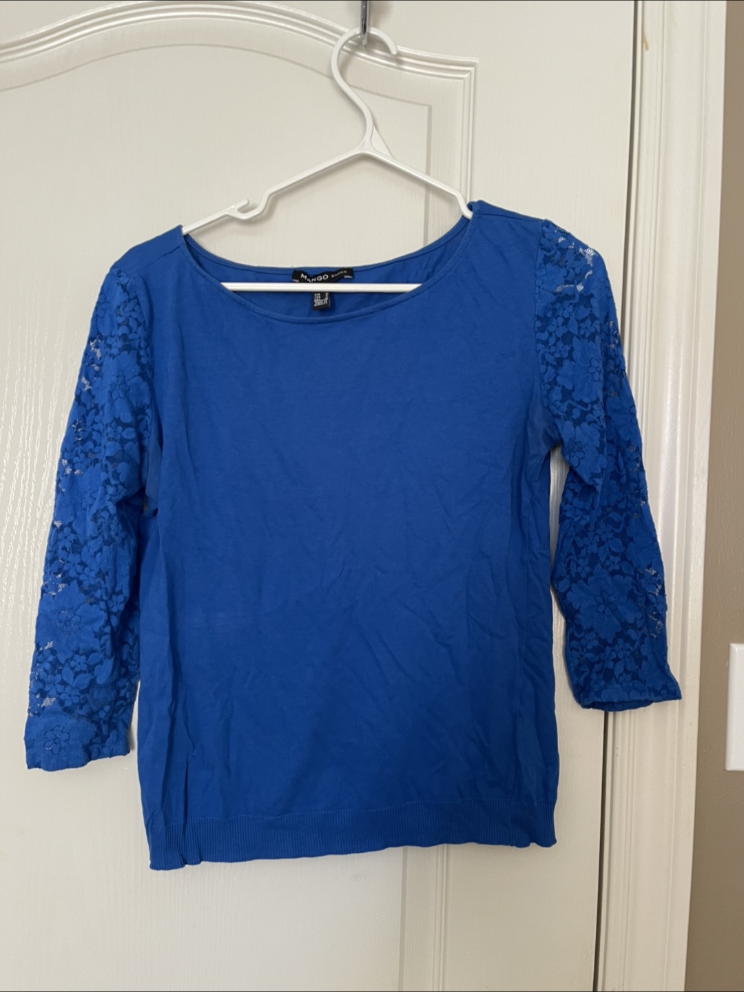 Mango Basics Blue Lace Sleeve Top - Size M