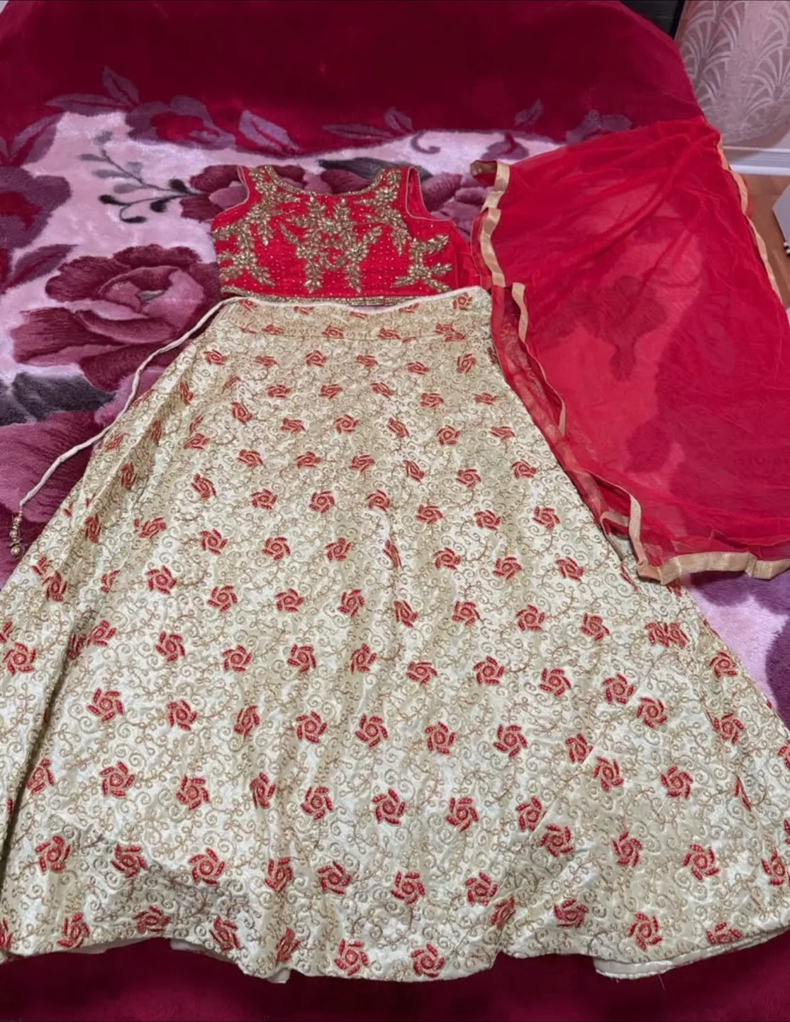 Red & Gold Embroidered Lehenga Choli Set thumbnail