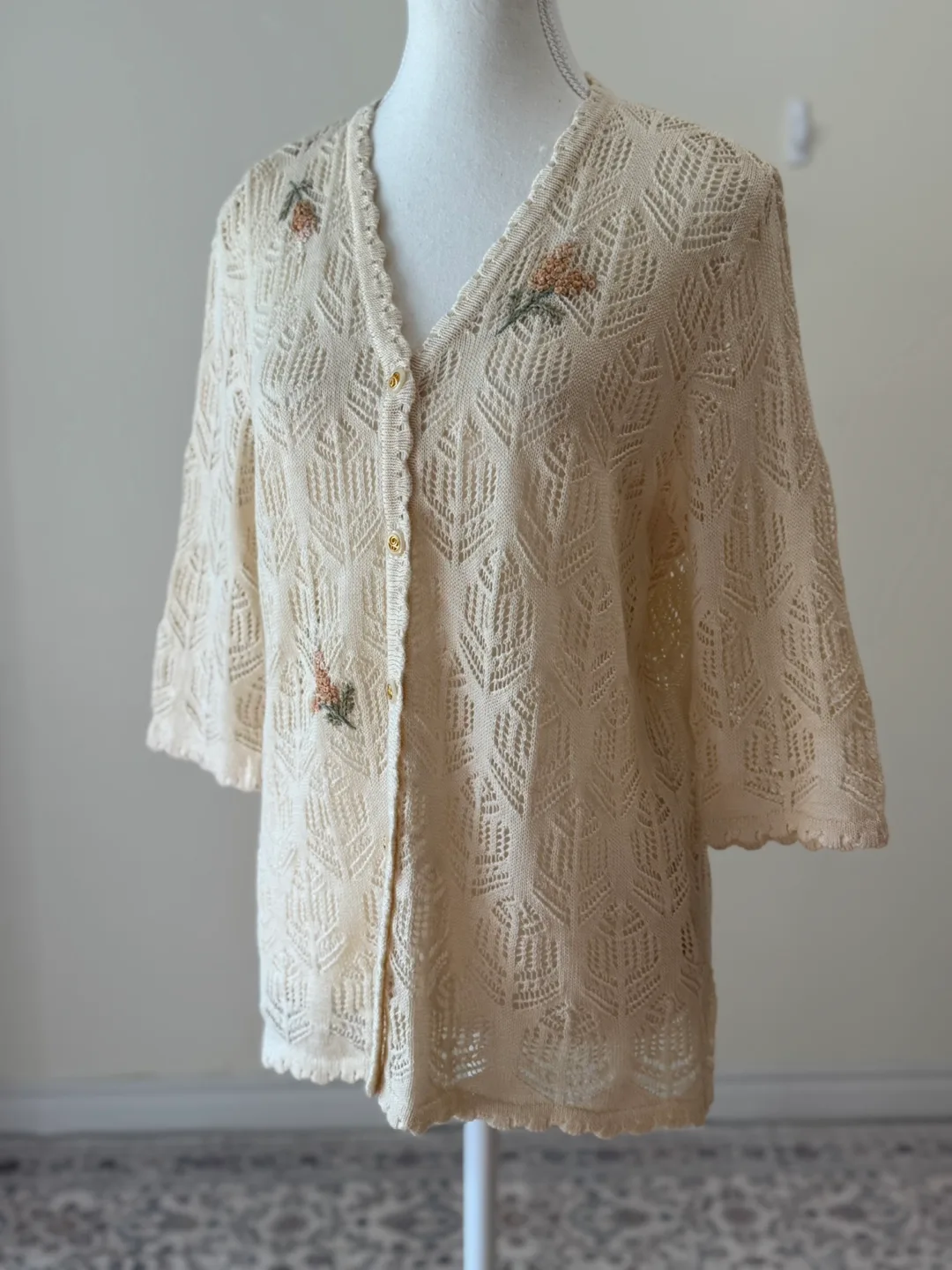 Vintage Crochet Knit Cotton Linen Floral Cardigan image indicator(4)