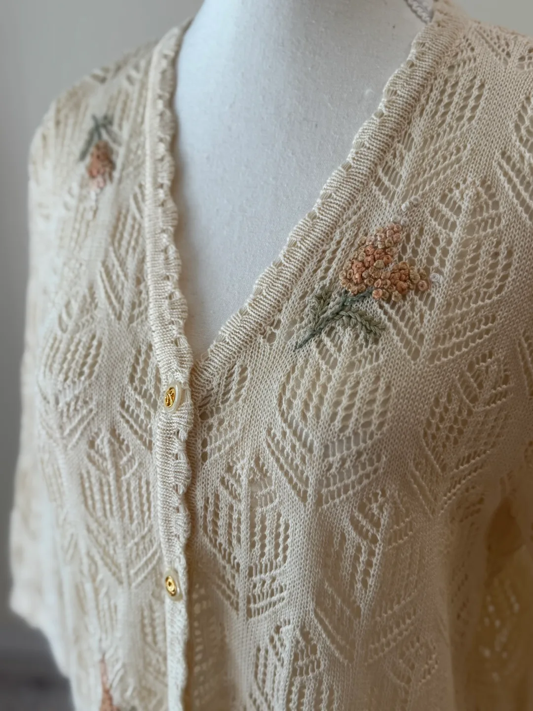 Vintage Crochet Knit Cotton Linen Floral Cardigan image indicator(2)