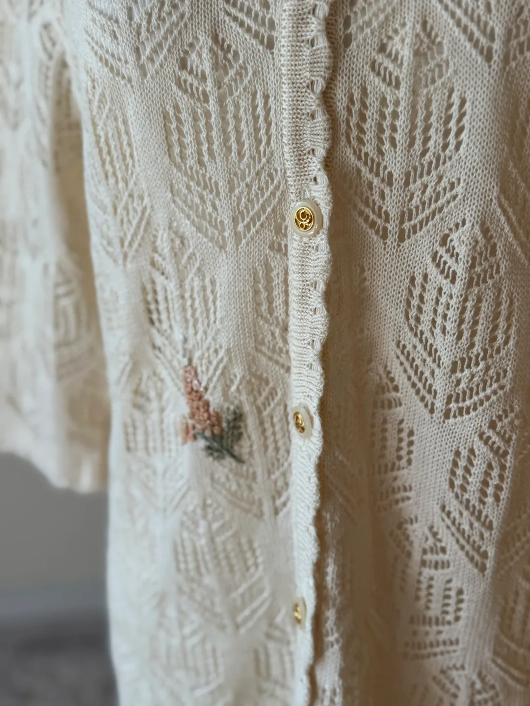 Vintage Crochet Knit Cotton Linen Floral Cardigan image indicator(3)