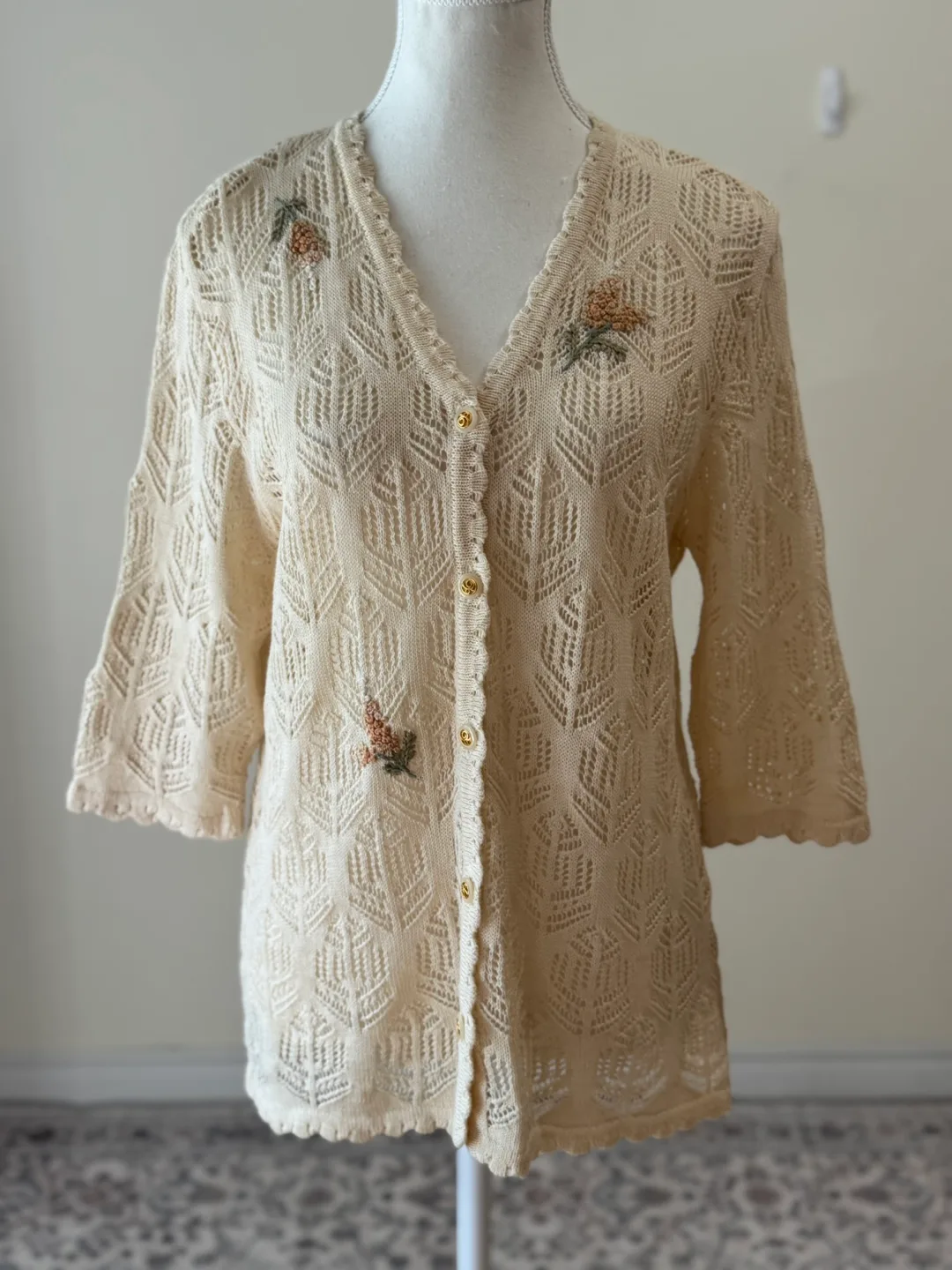 Vintage Crochet Knit Cotton Linen Floral Cardigan thumbnail