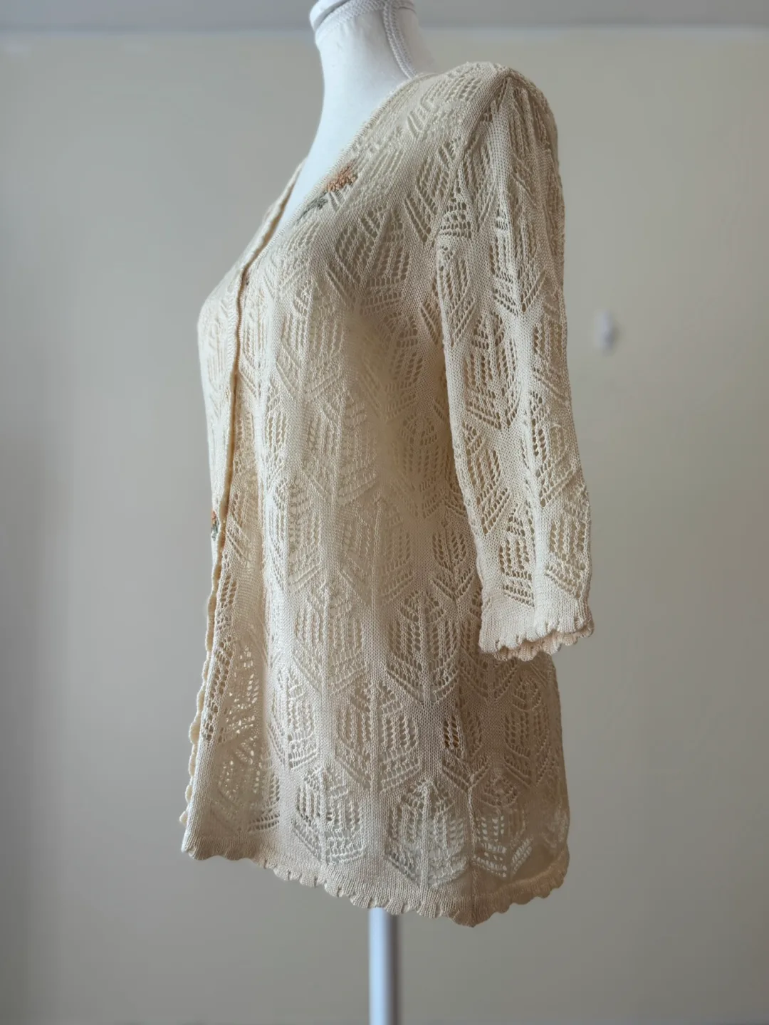 Vintage Crochet Knit Cotton Linen Floral Cardigan image indicator(6)