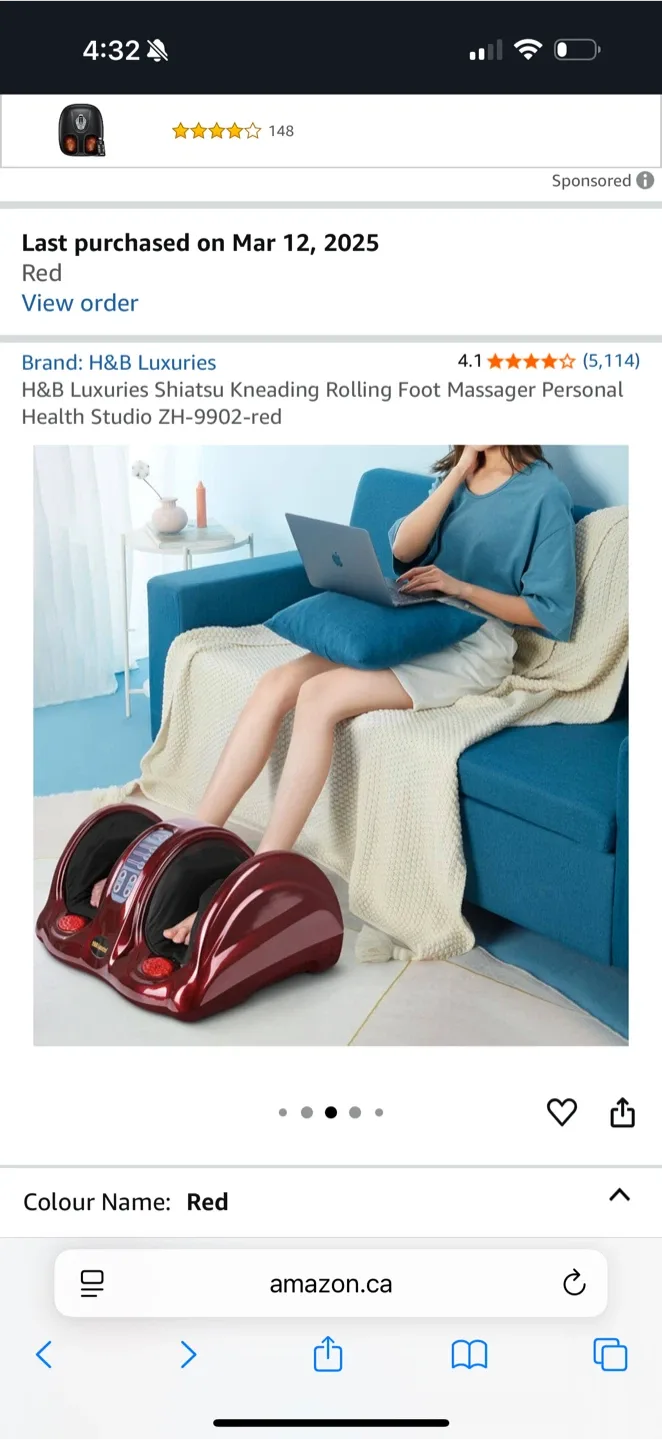 H&B Luxuries Shiatsu Rolling Foot Massager - Red image indicator(6)