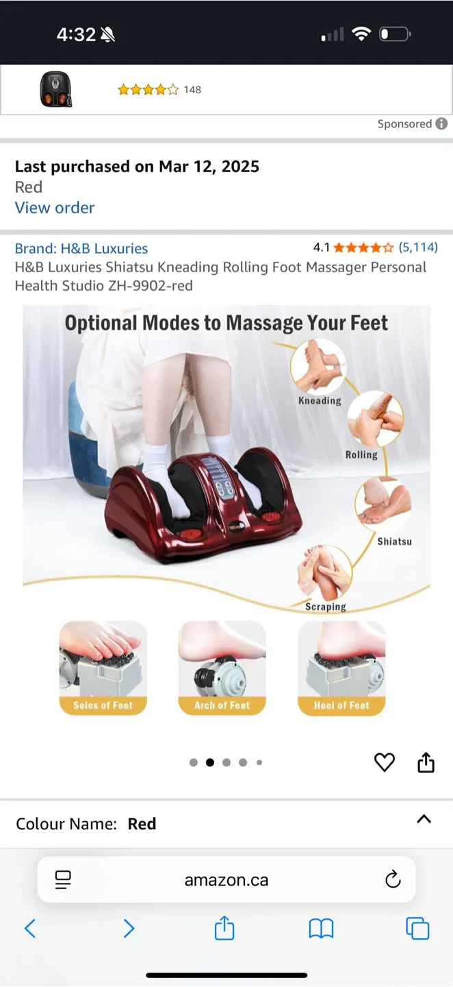 H&B Luxuries Shiatsu Rolling Foot Massager - Red image indicator(2)