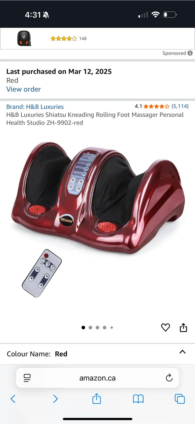 H&B Luxuries Shiatsu Rolling Foot Massager - Red image indicator(3)