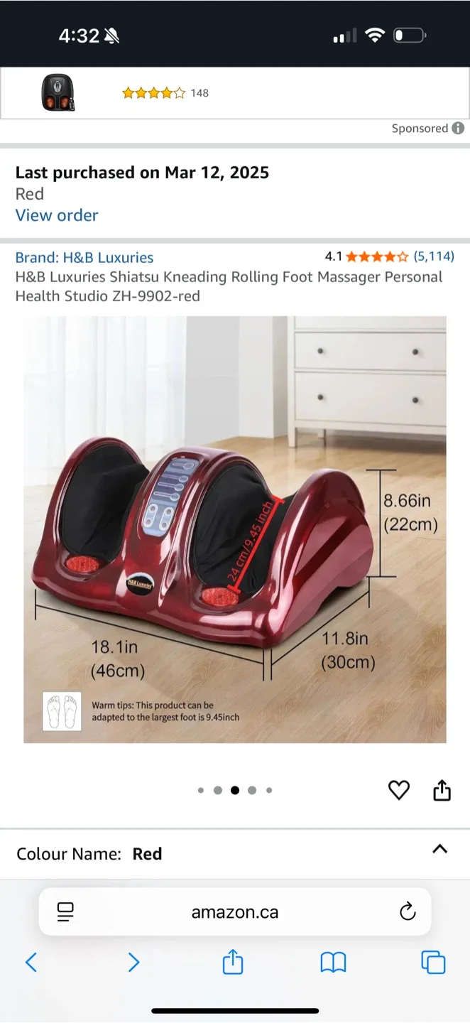 H&B Luxuries Shiatsu Rolling Foot Massager - Red image indicator(4)