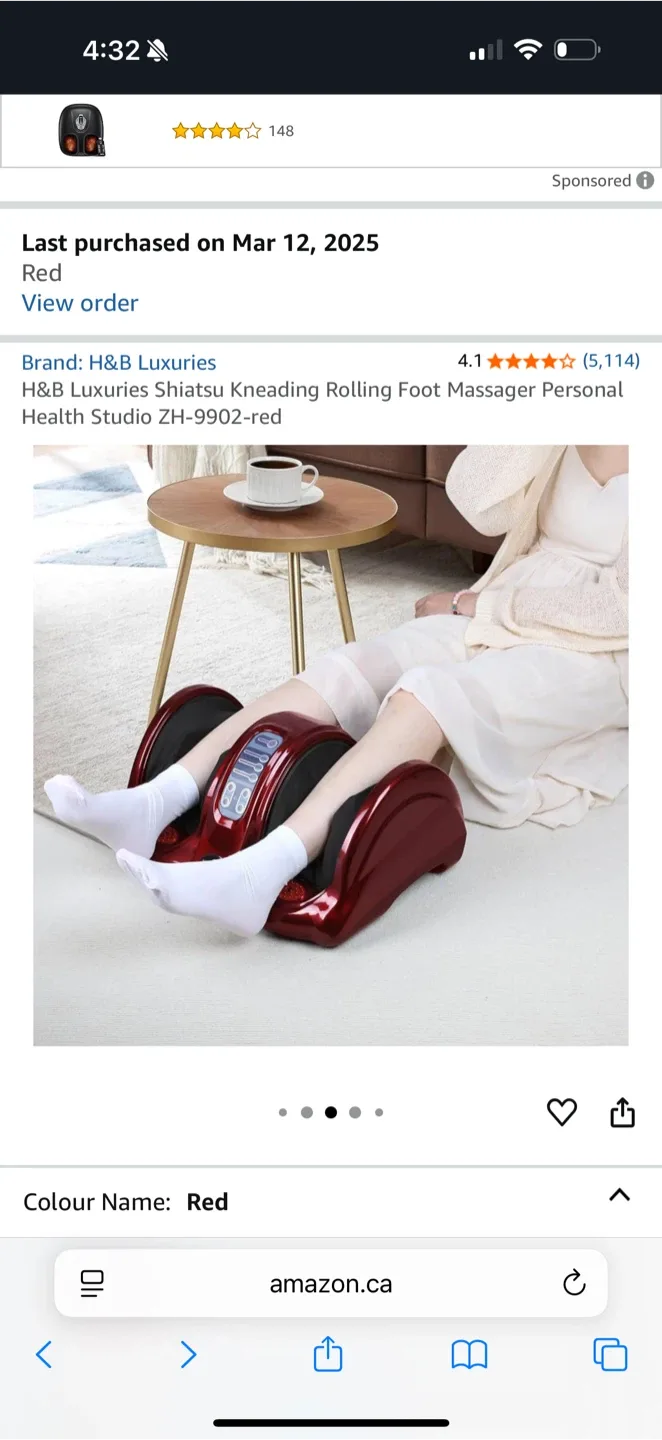 H&B Luxuries Shiatsu Rolling Foot Massager - Red image indicator(5)