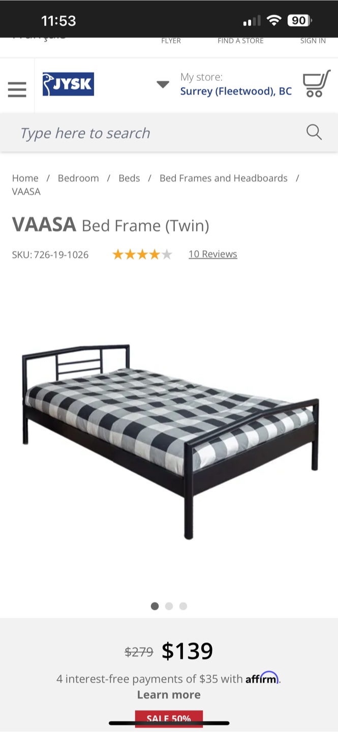JYSK F5 Foam Mattress (Twin) & VAASA Bed Frame