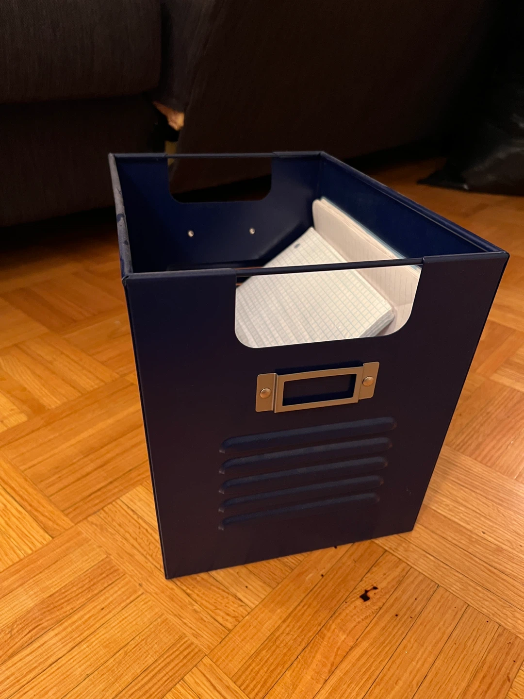 PB Teen Navy Blue Metal Storage Bin