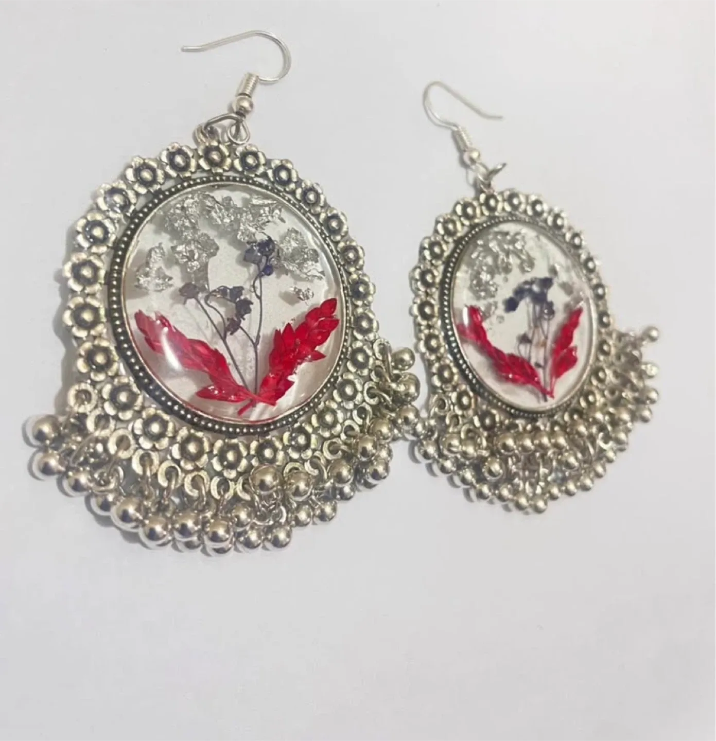 Handmade Silver Earrings with Pressed Flowers thumbnail