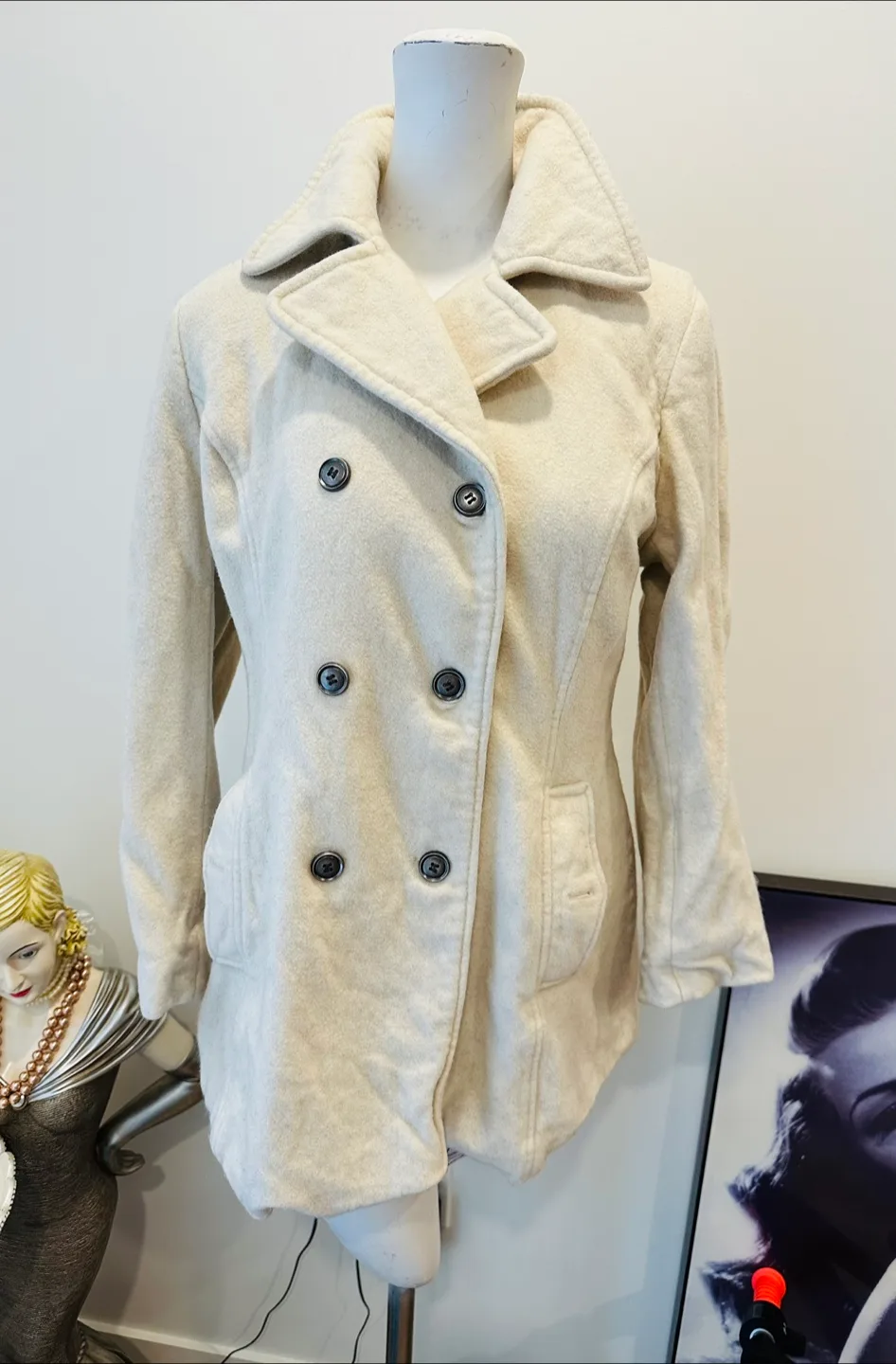 Utex Design Cream Wool Peacoat thumbnail