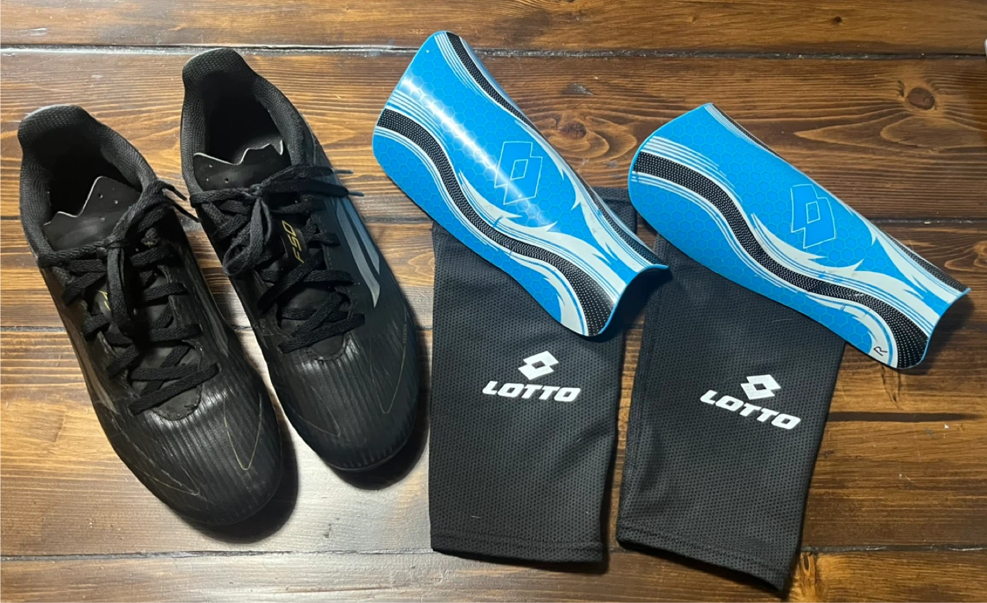 Adidas F50 Youth Soccer Cleats (Big kids size 7) + Shin Pads