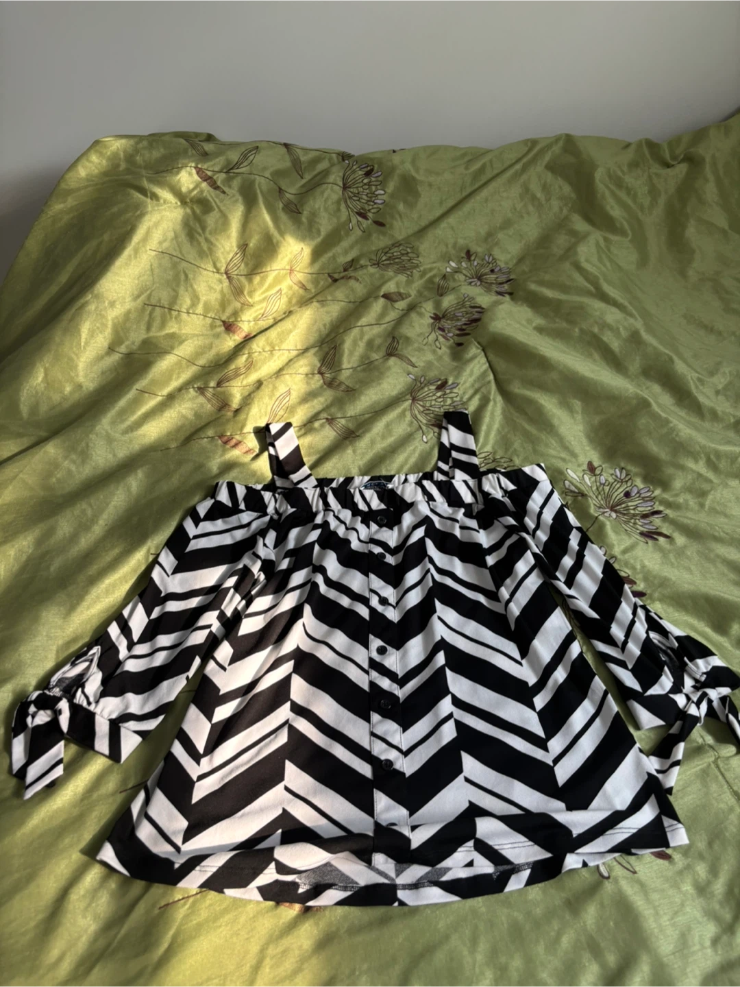 Black & White Striped Cold Shoulder Top