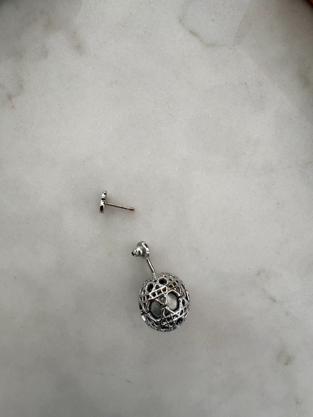 CD Silver Tone Sphere Drop Earrings image indicator(3)