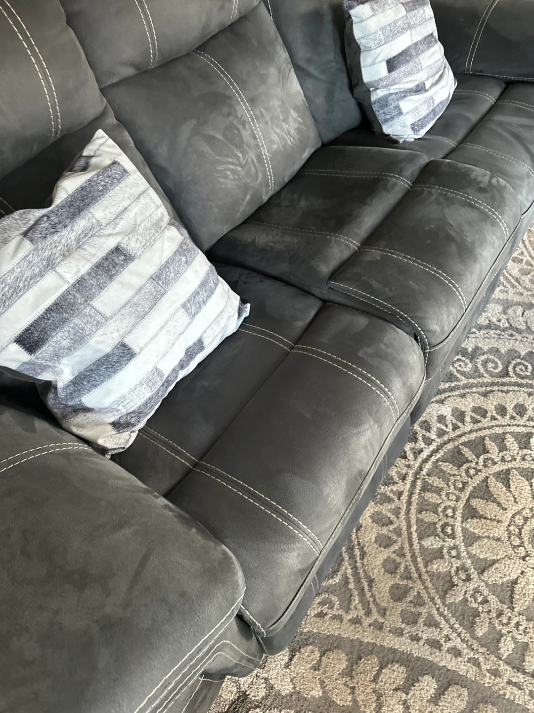 Gray Reclining Sofa  and sets of 4 marble tops tables - photo 3