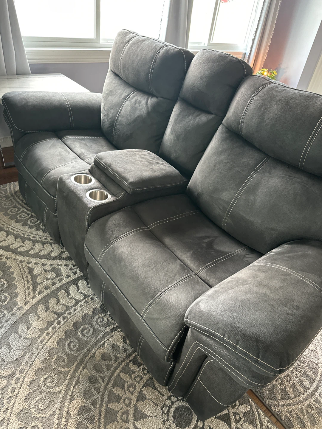 Gray Reclining Sofa  and sets of 4 marble tops tables - photo 2