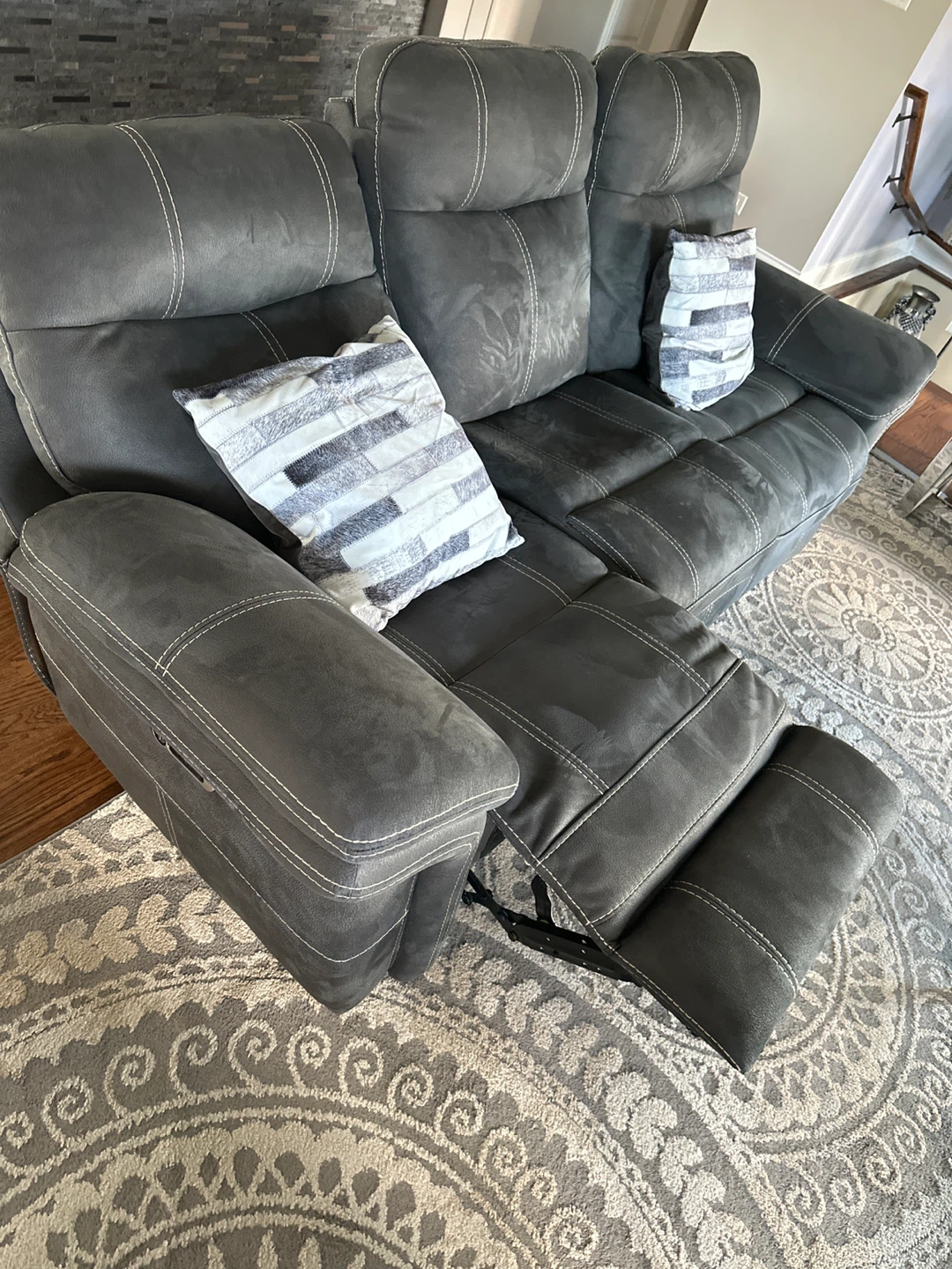 Gray Reclining Sofa  and sets of 4 marble tops tables - photo 5