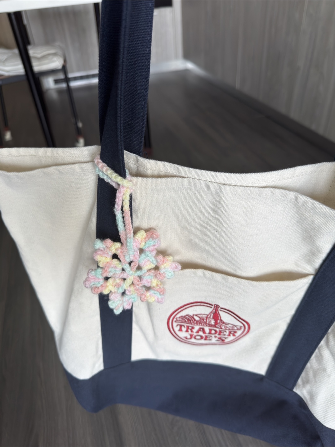 Handmade crochet bag charm snowflake