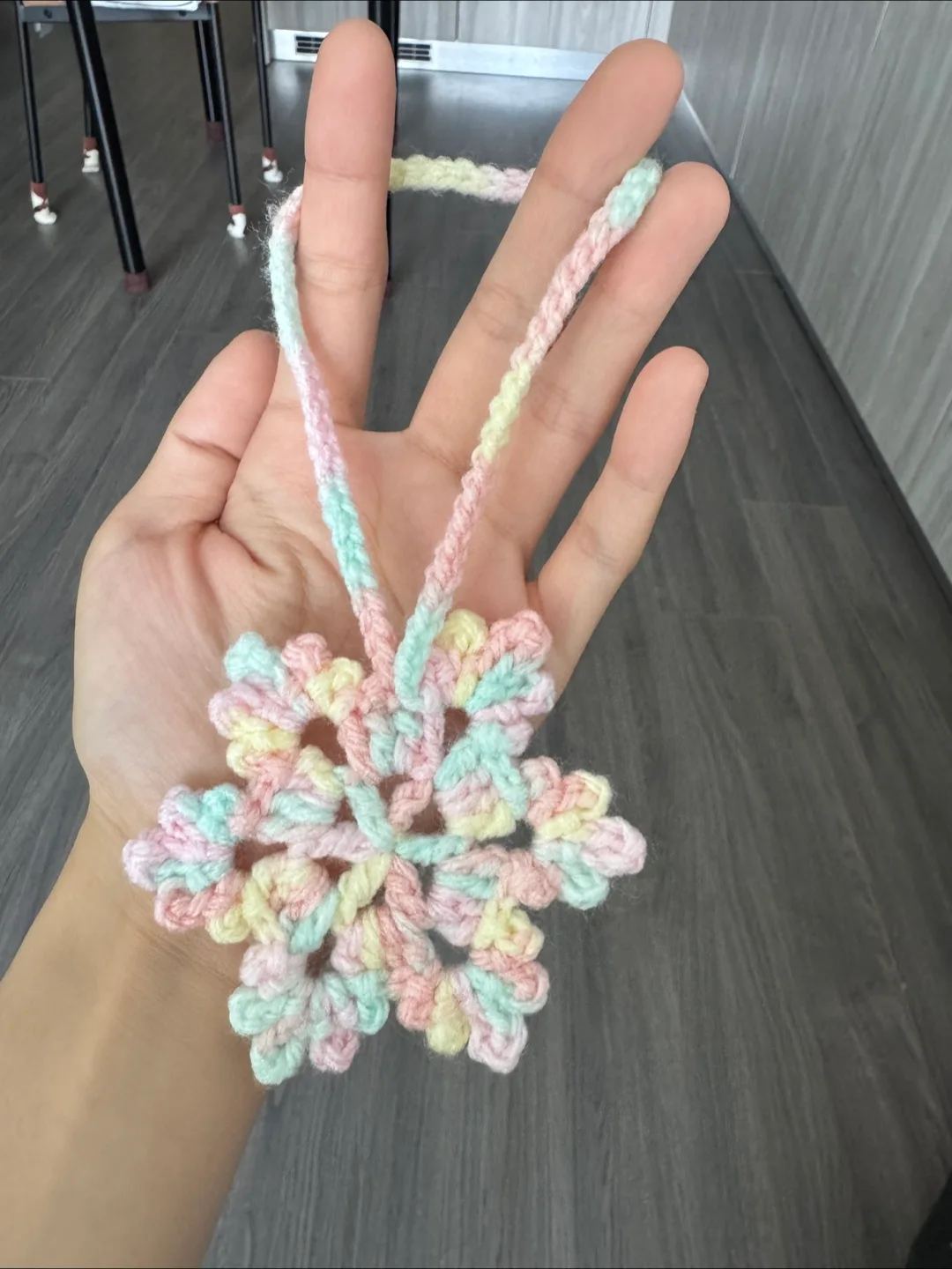 Handmade crochet bag charm snowflake image indicator(2)