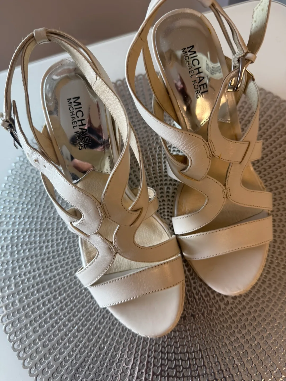 Michael Kors Beige Leather Wedge Heels - Size 9M thumbnail