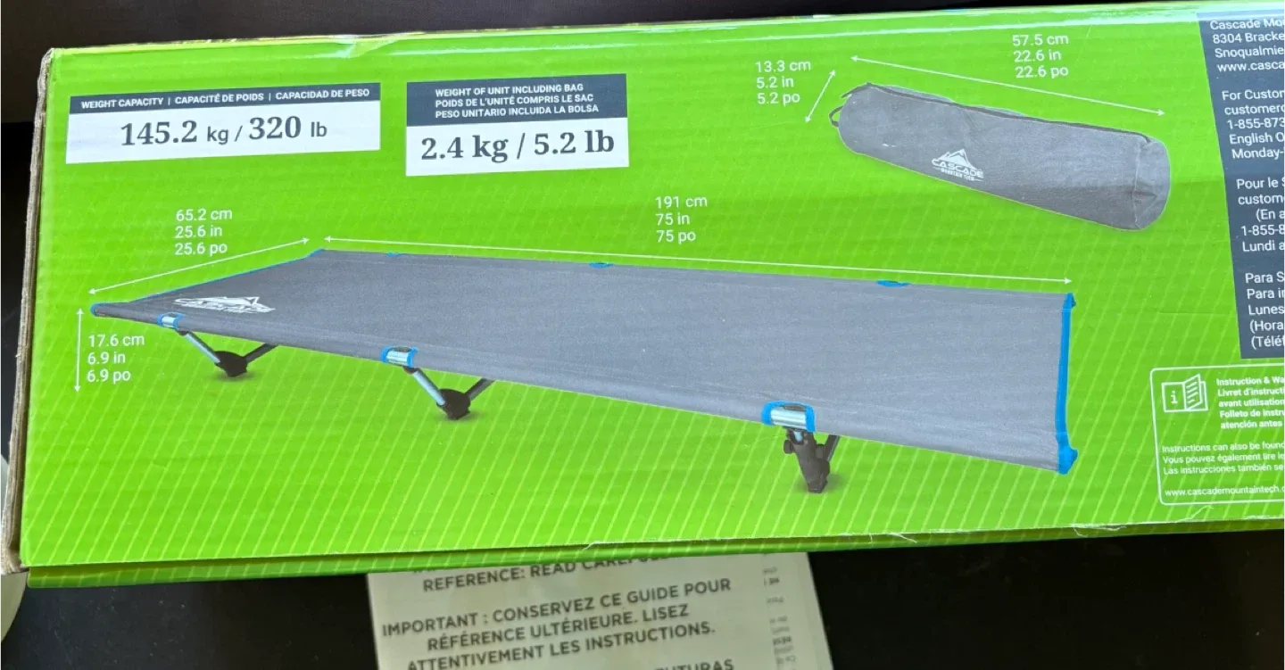 Cascade Mountain Tech Collapsible Cot image indicator(5)
