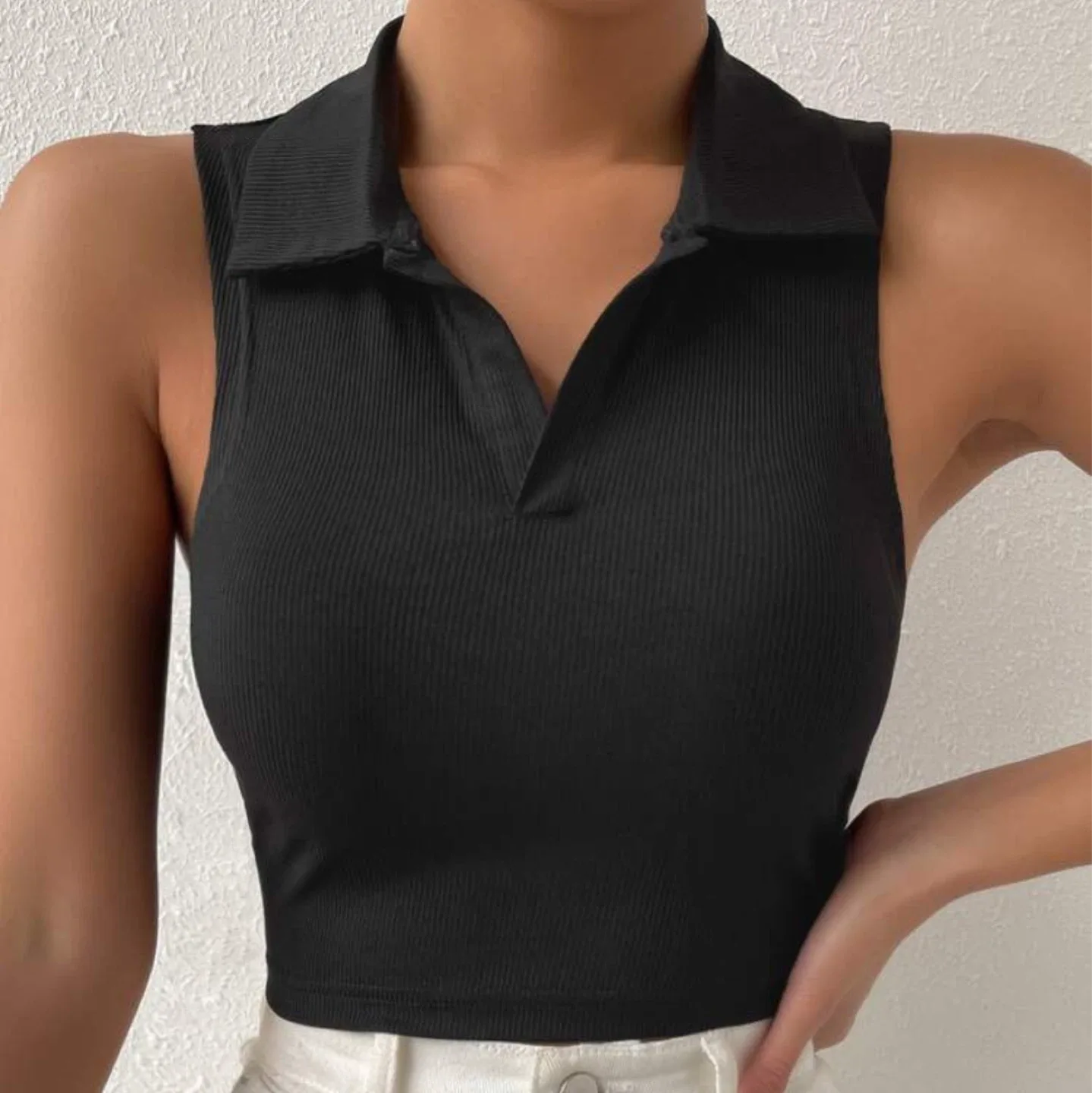 Set of 2 new ribbed polo cropped tops XS image indicator(5)