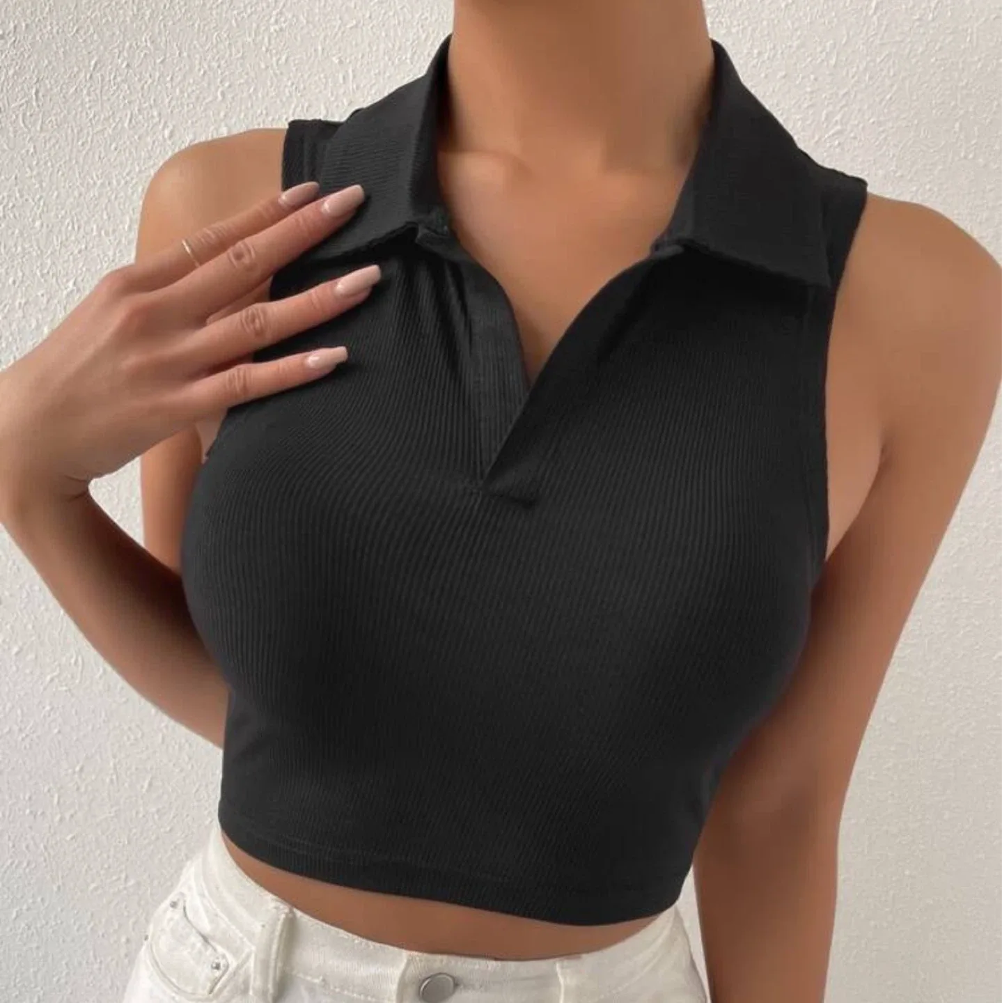 Set of 2 new ribbed polo cropped tops XS image indicator(6)