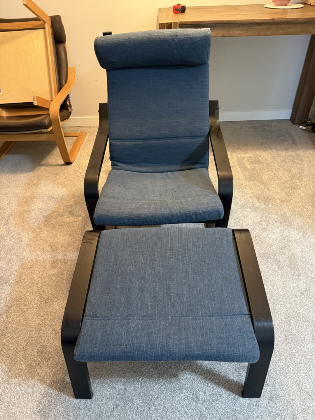 IKEA black poang chair w/ottoman and cushion