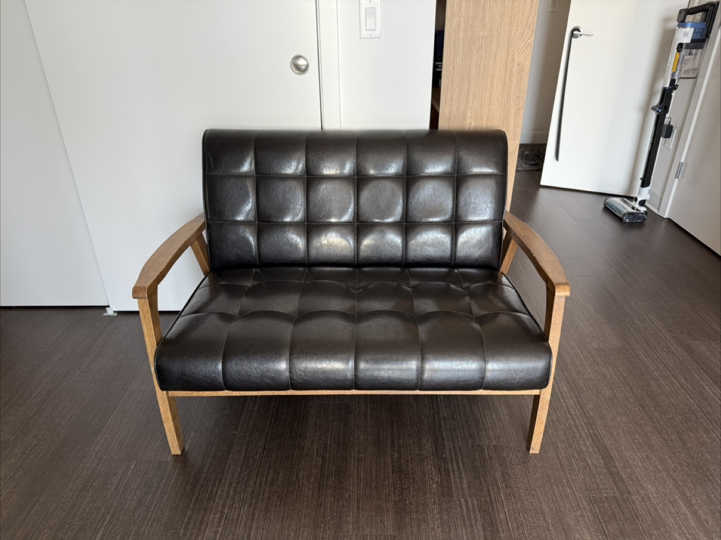 Black leather double chair/loveseat - photo 3